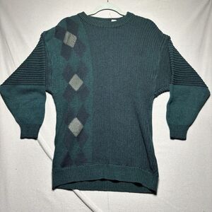Vintage 90s‎ Gabrielle Leather Detailed Crewneck Sweater Medium Green